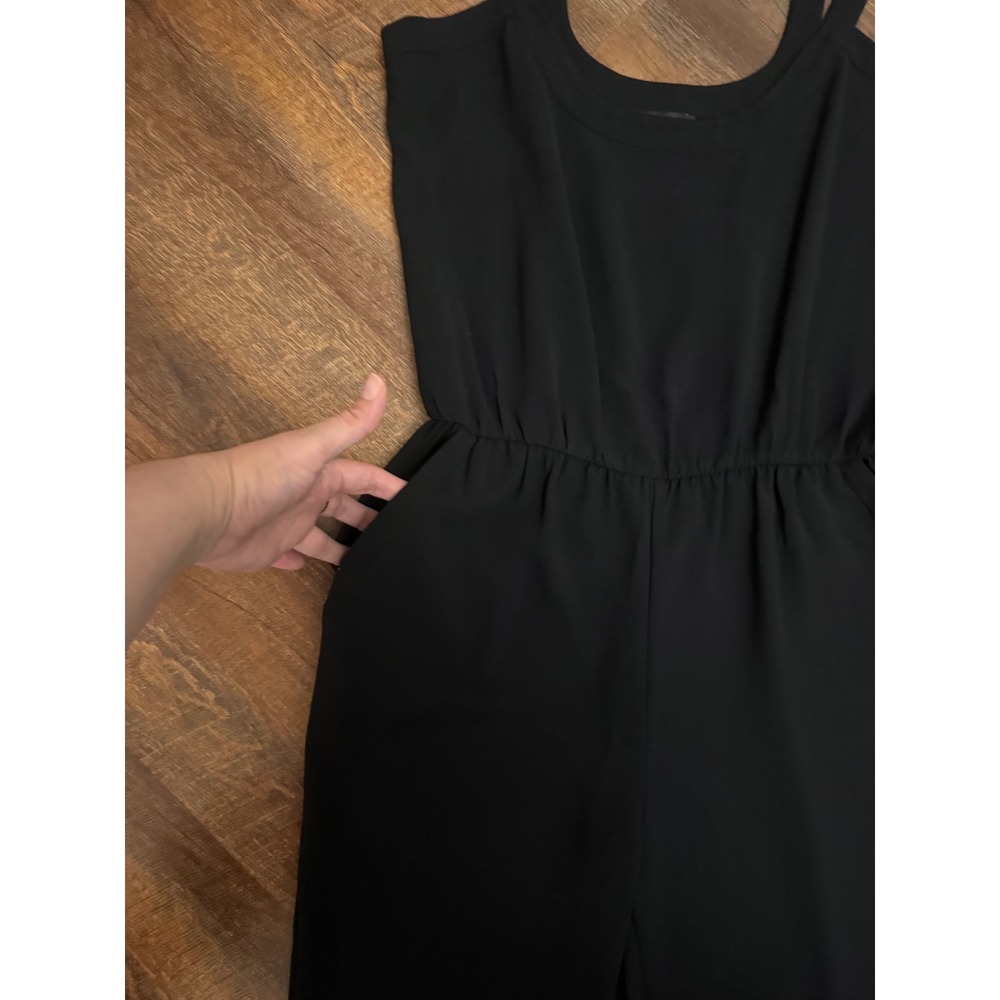 Bebe NWT Crepe Slouchy Wide Leg Jumpsuit Black Size 8 Adjustable Straps - Picture 3 of 9